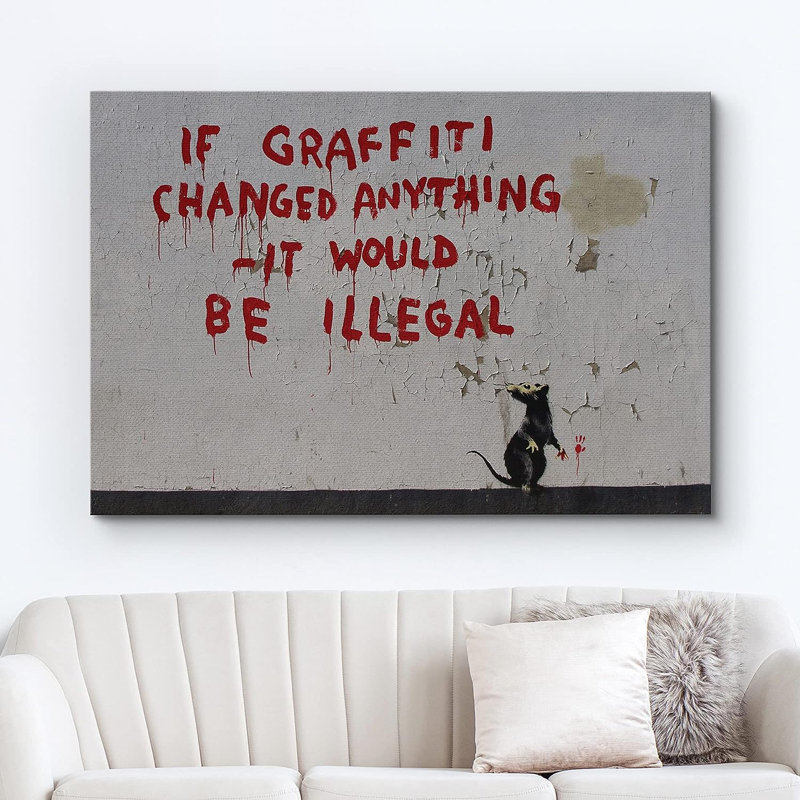 «Banksy Graffiti Changed N'importe quoi avec rat sur toile», art textuel, Toile tendue, H 12 po x l 18 po x P 1,5 po