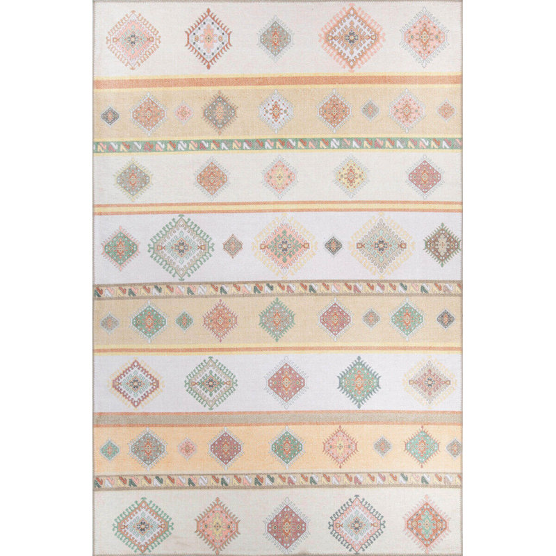 Tapis décoratif crème / jaune Ottilie, Rond 8 pi 3 po