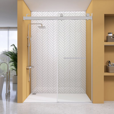 Shower Doors 69'' - 72'' W x 79'' H Double Sliding Frameless Shower Door with Clear Tempered Glass