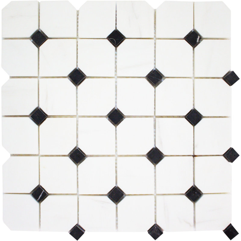 2" HEX BIANCO DOLOMITE W/ BLACK POL