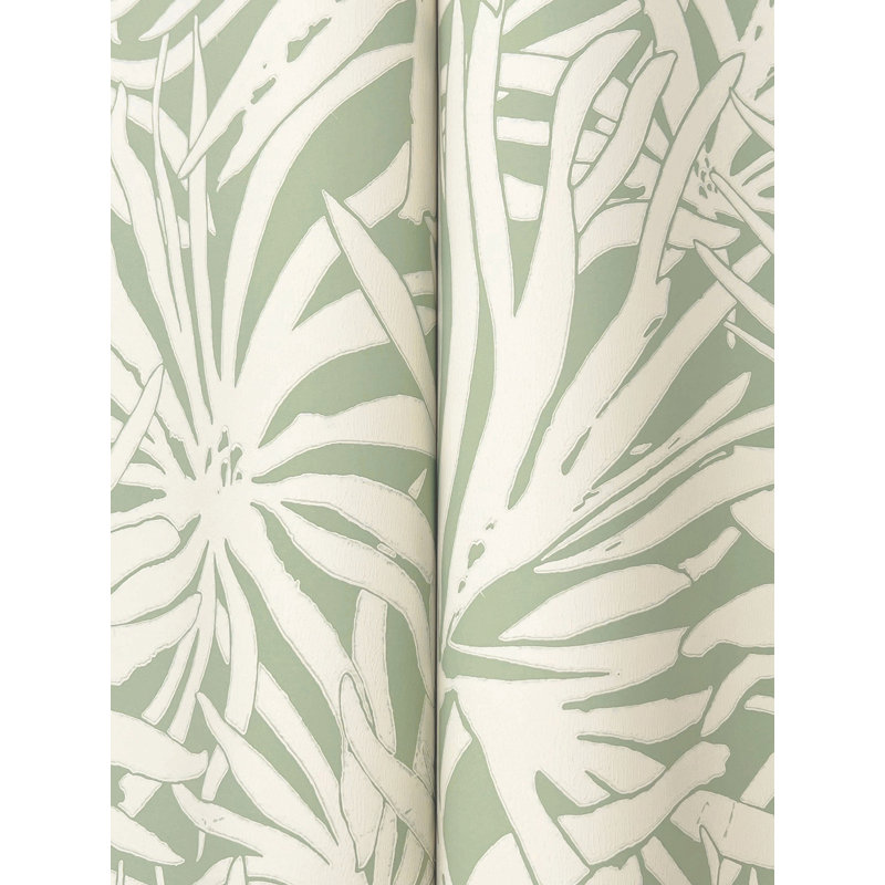 Papier peint floral avec auvent crème, Vert