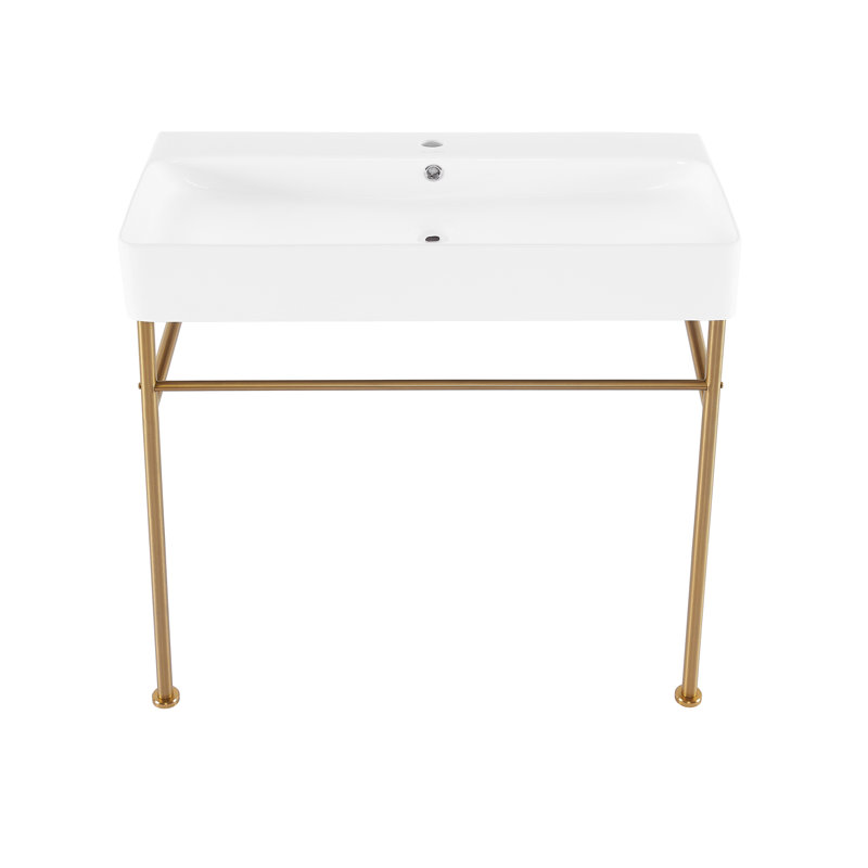Lavabo console 36 po Carre, Blanc / or brossé