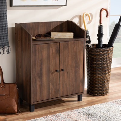 Marialy 2-Door Shoe Storage Cabinet in Walnut Brown Finished Wood, 32.1'' H X 23.6'' W X 11.8'' D