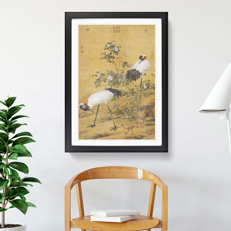 Cranes by Lang Shining - Picture Frame Painting Print, Black Framed, 65cm H x 48cm W x 2cm D