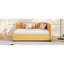 Lit de jour rembourré avec lit gigogne en lin jaune, sans sommier tapissier, structure en bois stable pour un espace de détente gigogne en lin, matériaux robustes, configuration de chambre à coucher pratique-1111584913-1284786446