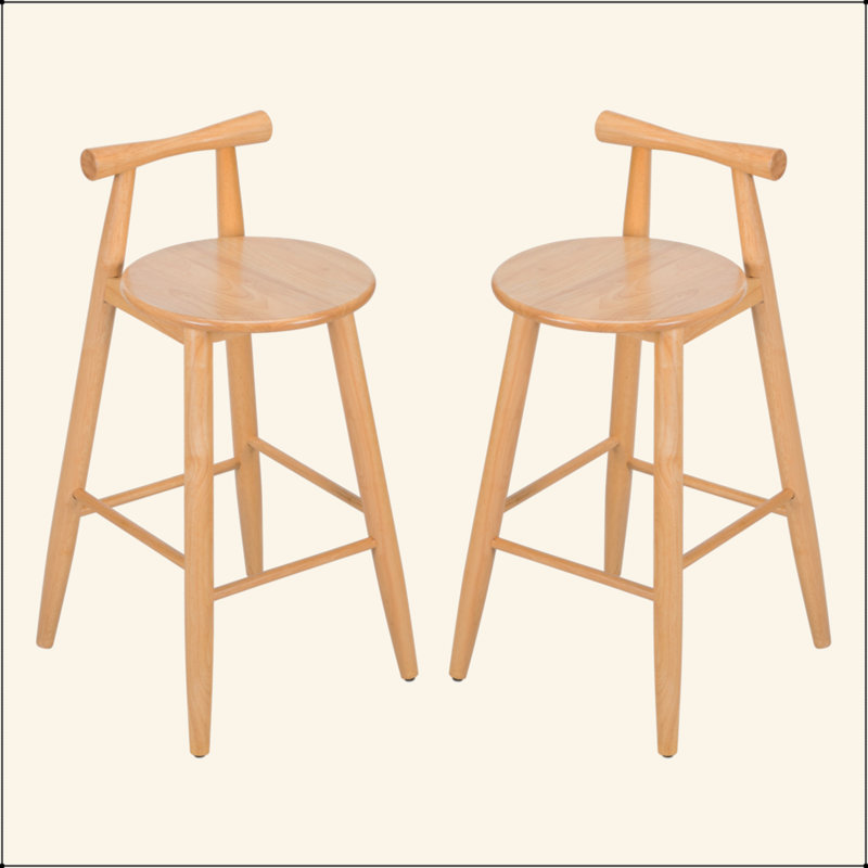 Tabouret de bar d'intérieur en bois d'hévéa, ensemble de 2