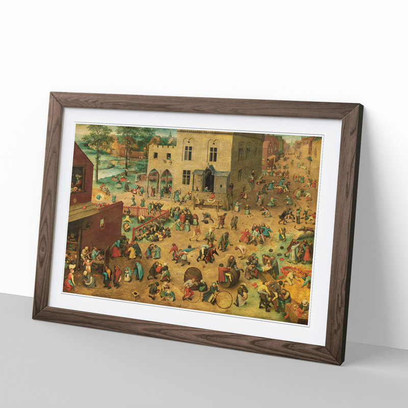 Children's Games by Pieter Bruegel the Elder - Picture Frame Painting, 36cm H x 48cm W x 2cm D, Walnut Framed