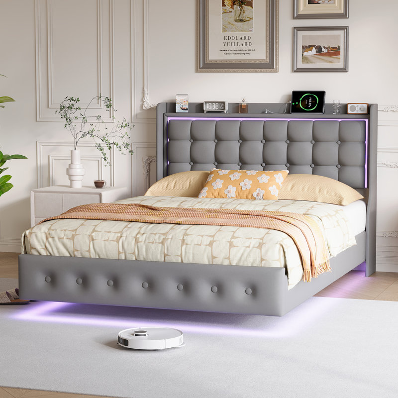 Upholstered Bed, European Double (140 x 200 cm), Grey
