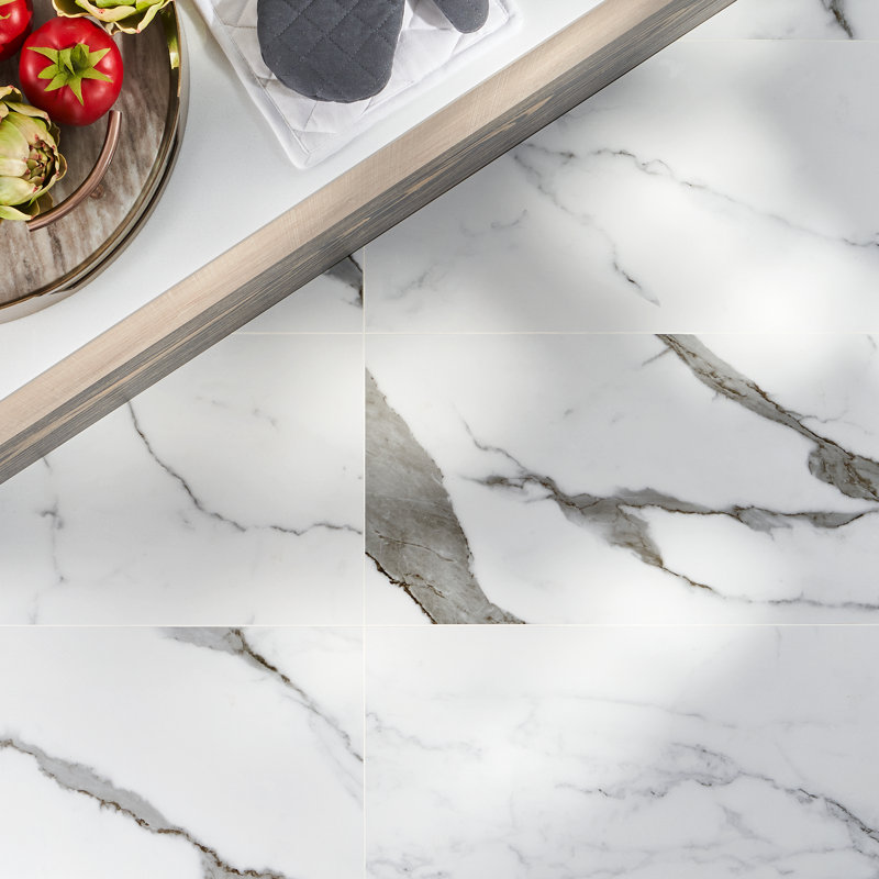 Saroshi 11.81 in. x 23.62 in. Matte Porcelain Marble Look Floor and Wall Tile (15.5 Sq. Ft. / Case), Statuario Valley