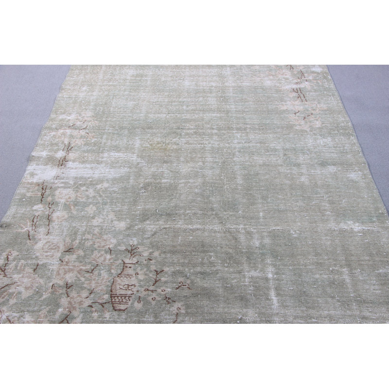 Grand tapis turc en laine de style rétro avec motif floral idéal pour la salle à manger ou la décoration intérieure en beige