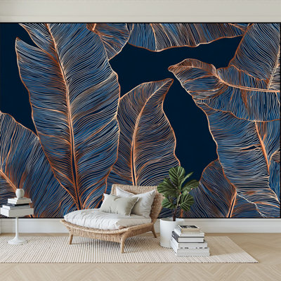 Peel and Stick Wallpaper 144" W x 100" H Modern Self Adhesive Wall Mural for Bedroom Banana palm tree leaves seamless texture Exotic tropical jungle forest