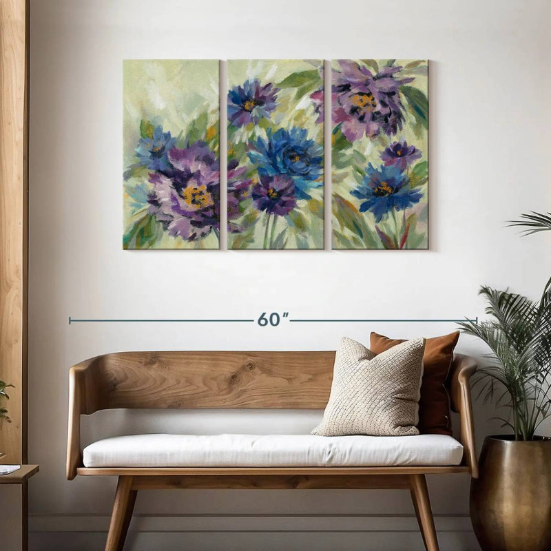 Harnek bleu vif et fleurs de lavande, H 28 po x l 45 po