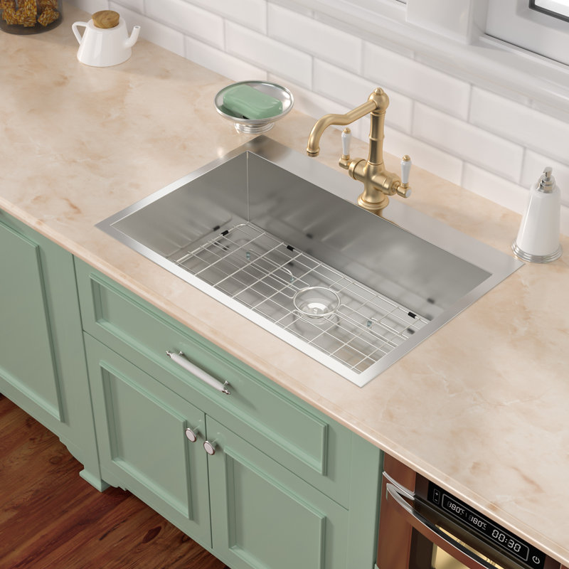 Drop-in Kitchen Sink 16 Gauge Stainless Steel Kitchen Sink Single Bowl Kitchen Sink, 33" L x 22" W, Stainless Steel