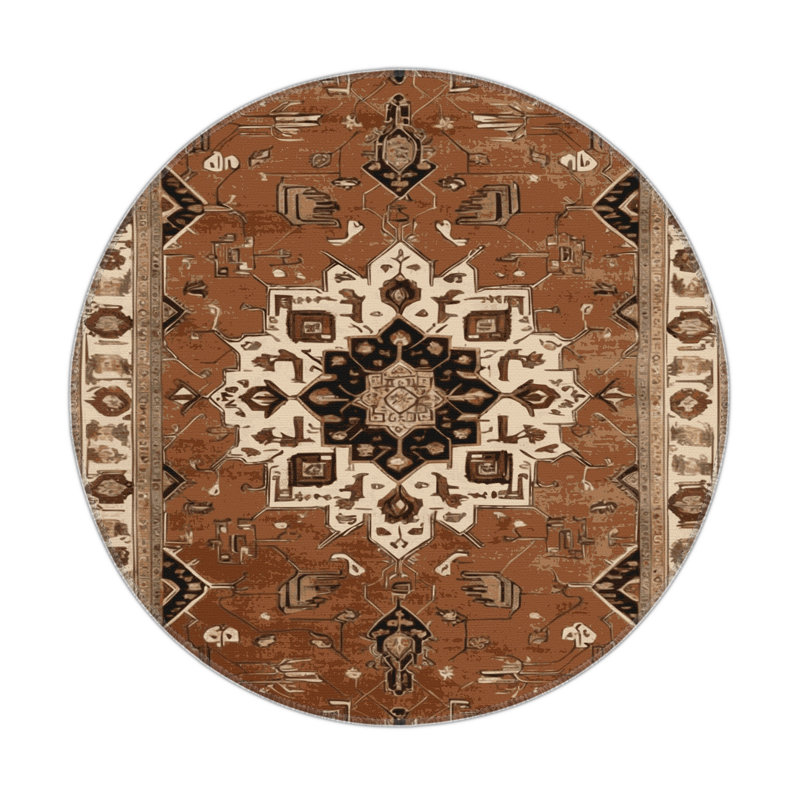 Tapis d'intérieur et d'extérieur brun Persian, Rond 5 pi
