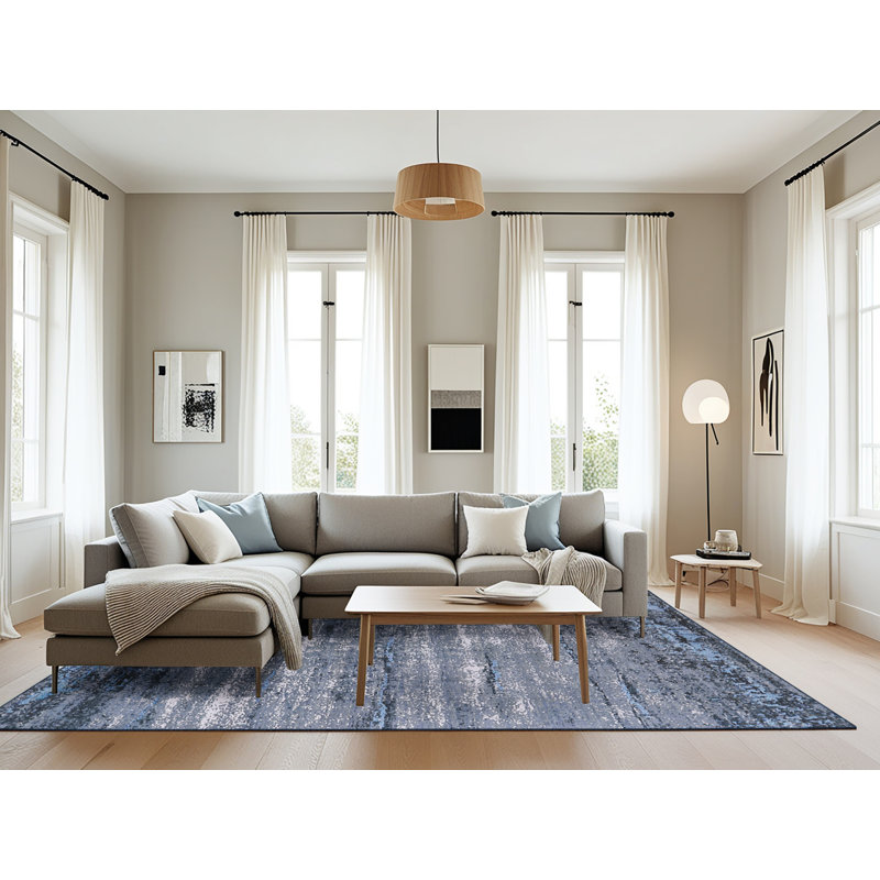 Tapis bleu marine à motif abstrait Breinigsville, Rectangle 8 pi x 10 pi