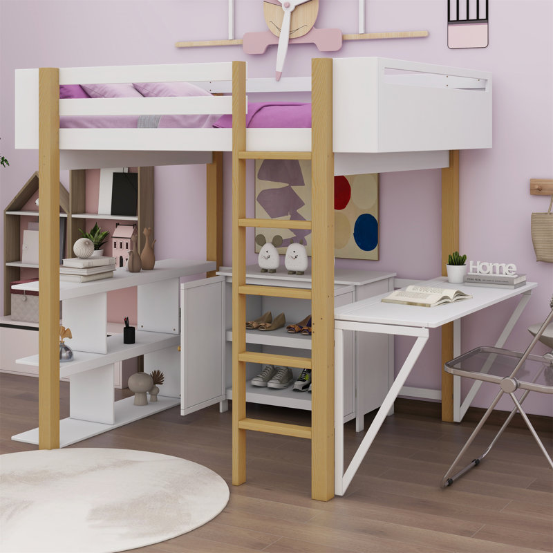  Full Loft Bed with Bookcase by FINEAK
