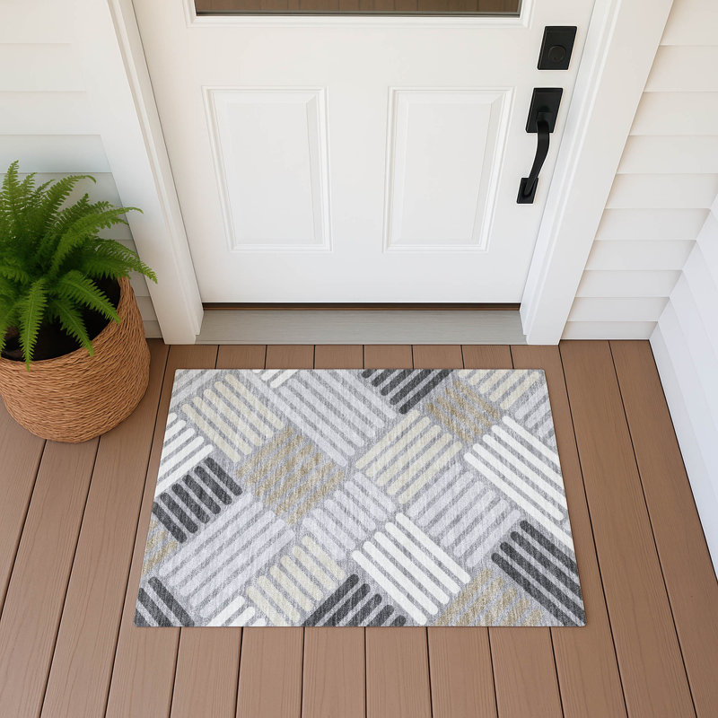 Machine Washable Indoor/Outdoor Skiljo ACN2339 Geometric Rug, Rectangle 1'8" x 2'6"