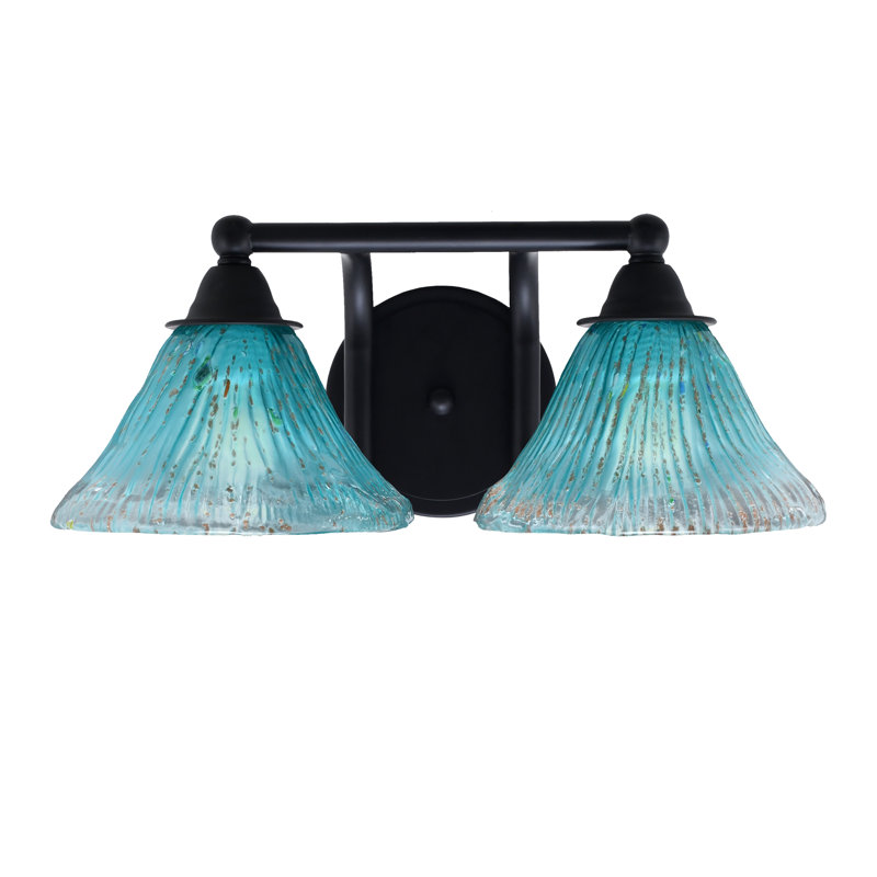 Paramount 2 Light Bath Bar Shown In Matte Black Finish With 7" Teal Crystal Glass