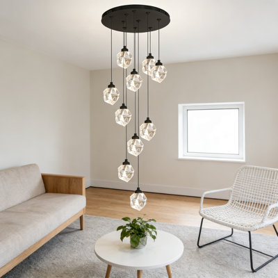 Lustre en cristal 10 lumières pour plafonds hauts, lustre réglable à DEL de 120 pouces avec télécommande, vestibule moderne et escalier