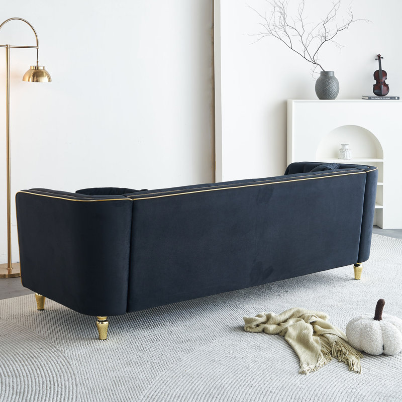 87.01"W Modern Tufted Velvet Sofa, Black