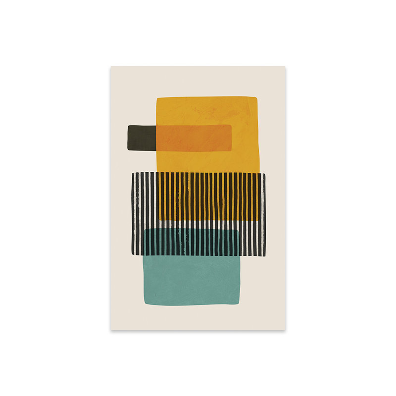 Mcm - moutarde, bleu sarcelle, gris par II - impression sans cadre, H 24 po x l 16 po x P 0,25 po