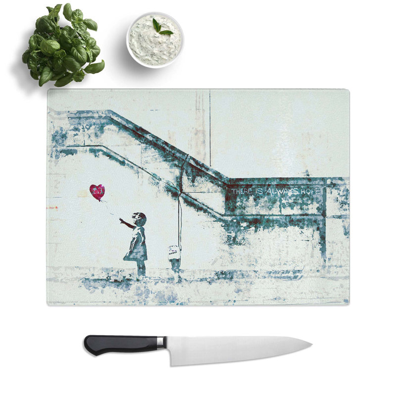 Tempered Glass There Is Always Hope Girl with Red Balloon by Banksy Chopping Board, 39 cm W x 28.5 cm L