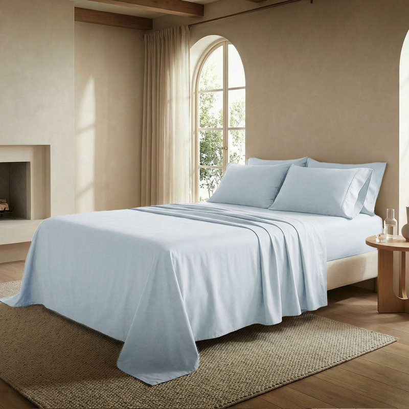 Threadmill 800 Thread Count 100% Cotton Sateen Sheet Set, Light Blue Solid, Twin XL Sheet Set with 1 Pillowcase