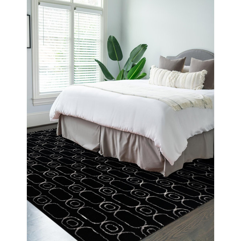 Tapis contemporain noir et argenté Vincente, Rectangle 2 pi x 3 pi 1 po