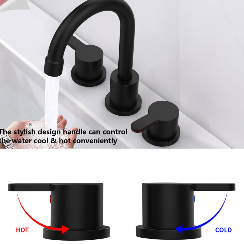 Matte Black Bathroom Sink Faucet With 2 Handles - 8 Inch Lavatory, 3 Hole, 360 Swivel Spout, Pop Up Drain, Oxidation Handle, 8" Rotatable Long-Term Stability