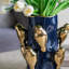Vase en céramique bleu 8,7 x 8,7 x 9,5 po avec accents d'oiseaux dorés-1466463101