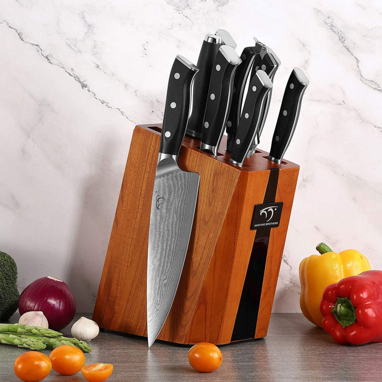  NANFANG BROTHERS Knife Set, 7 Pieces Damascus Kitchen Knife Set  with Block, ABS Ergonomic Handle for Chef Knife Set, Kitchen Shears, Knife  Block Set for Chopping, Slicing & Cutting: Home 