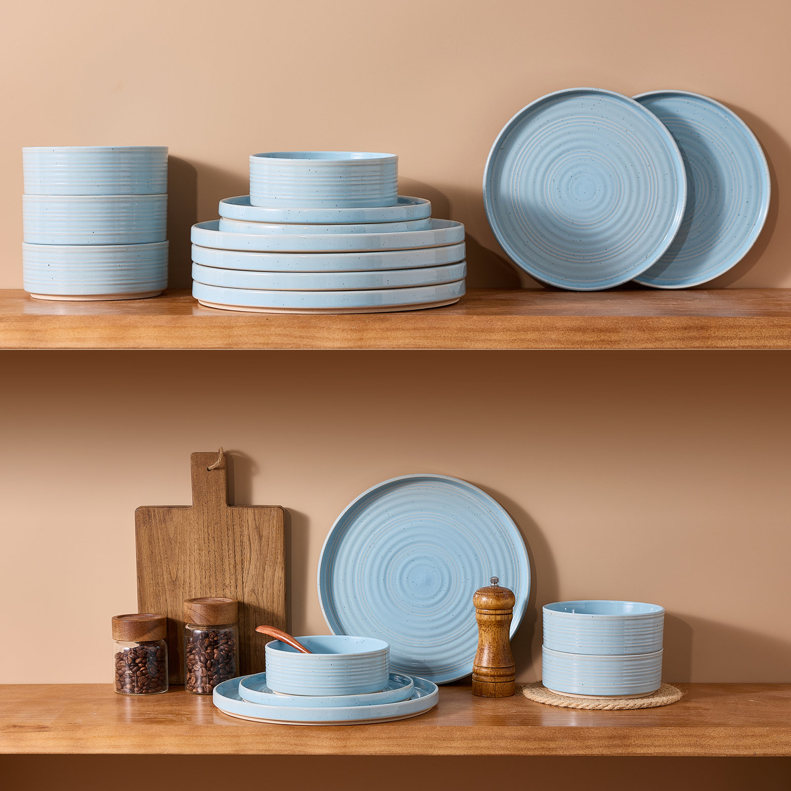 Zaiden Stoneware Dinnerware Set, Ice Blue