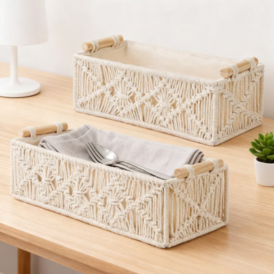 Ensemble de paniers de rangement faits à la main en macramé, boîte de rangement tissée pour armoire de comptoir dans le salon de la chambre