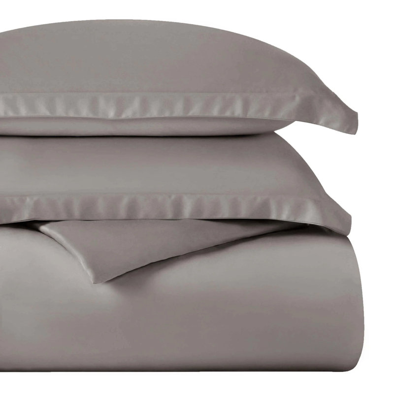 Egyptian Cotton 400 Thread Count Solid Luxury Duvet Cover Set with Pillow Shams, Gray, Twin + 1 Sham