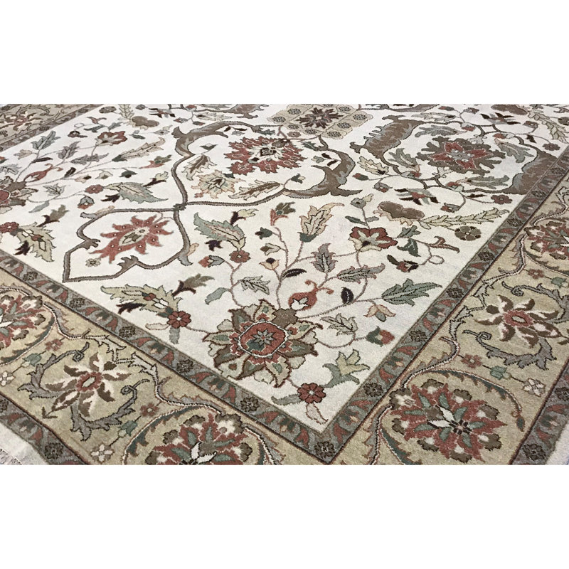 Tapis beige et doré de haute qualité noué à la main