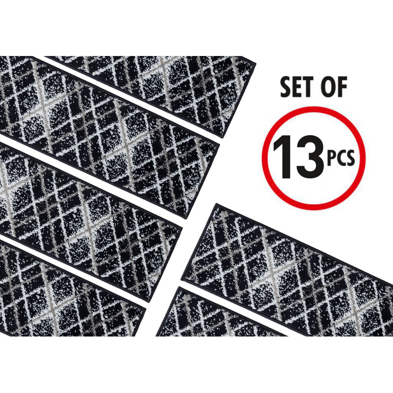 Tapis d'escalier intérieur antidérapant 9 po x 28 po Algean, Bleu marine, 13