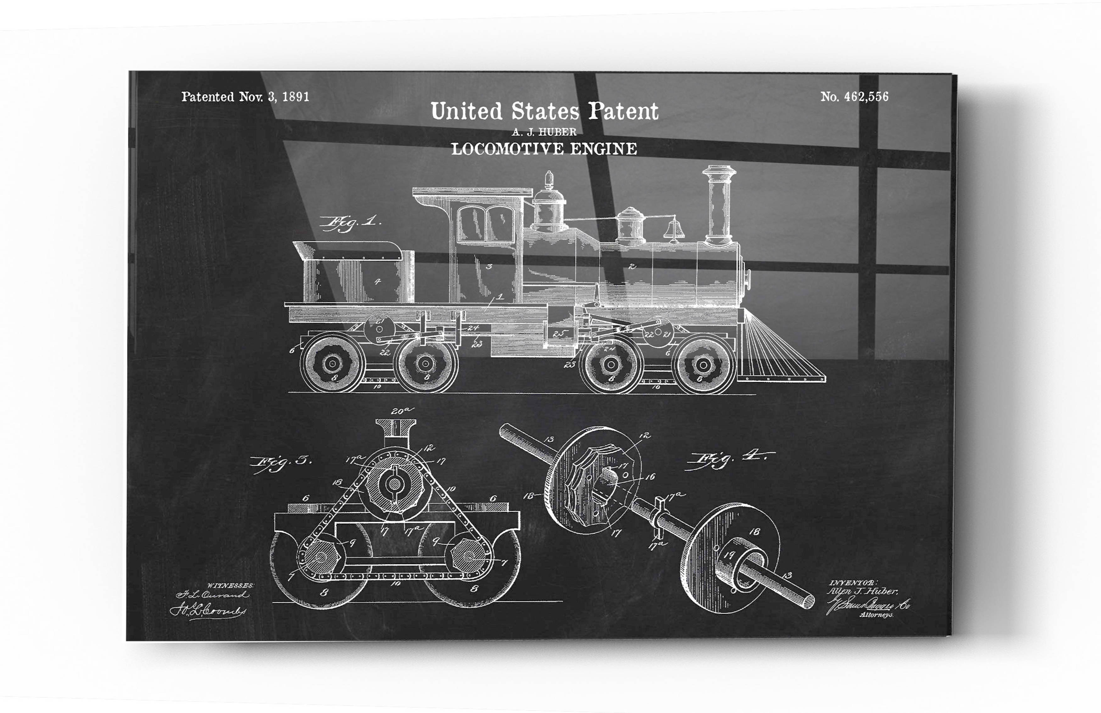 17 Stories Locomotive Engine Blueprint Patent Chalkboard - Unframed ...