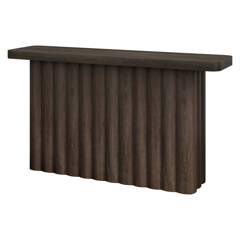 Olie 55" Wide Rectangular Fluted Console Table in Brown Oak, Brown Oak