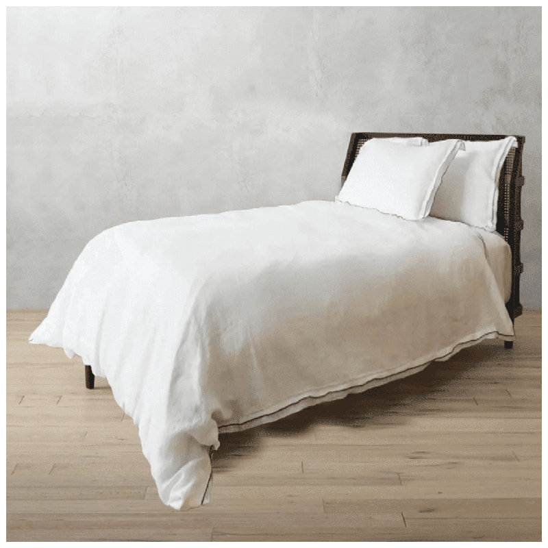 Ensemble de housse de couette en lin blanc à double bord brodé, Noir, Housse de couette pour très grand lit et 2 très 