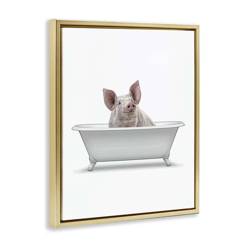  Traditional Pig in Bath Framed Floater Canvas Wall Art by Annalisa Latella, H 21 po x l 17 po