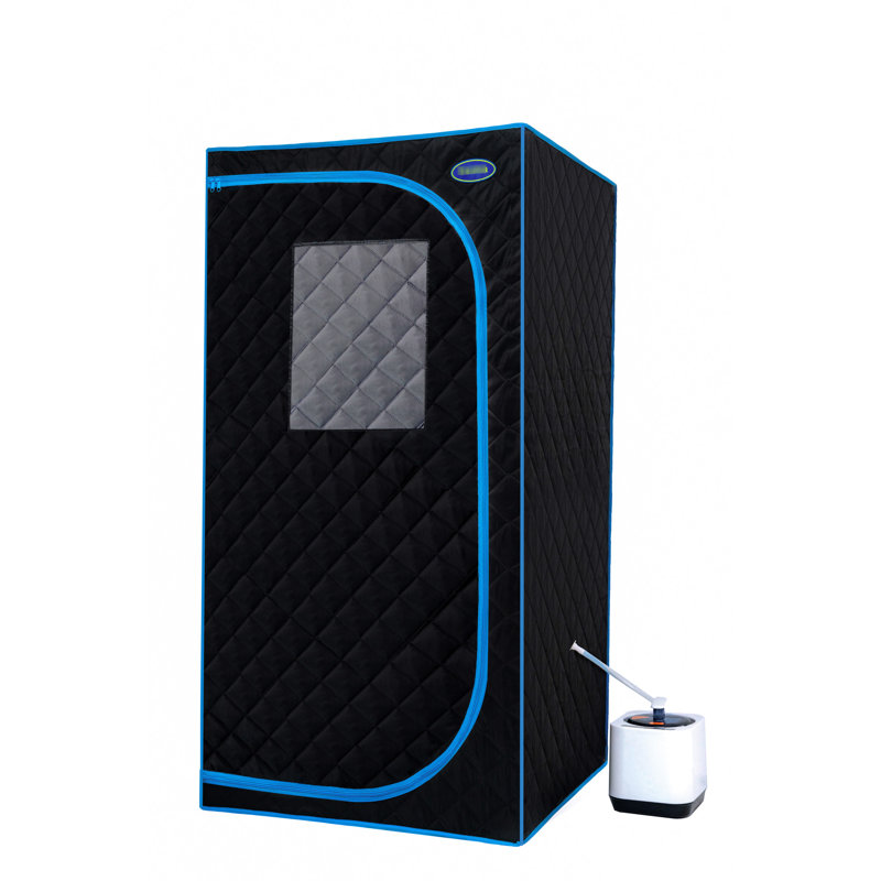 Tente à vapeur portative noire - Spa personnel pour la maison. Équipé d'un générateur, d'une télécommande et d'un fauteuil pliable. Installation facile, chauffage. & Ul. Isolation thermique, tissu imperméable. 360 buses. 9