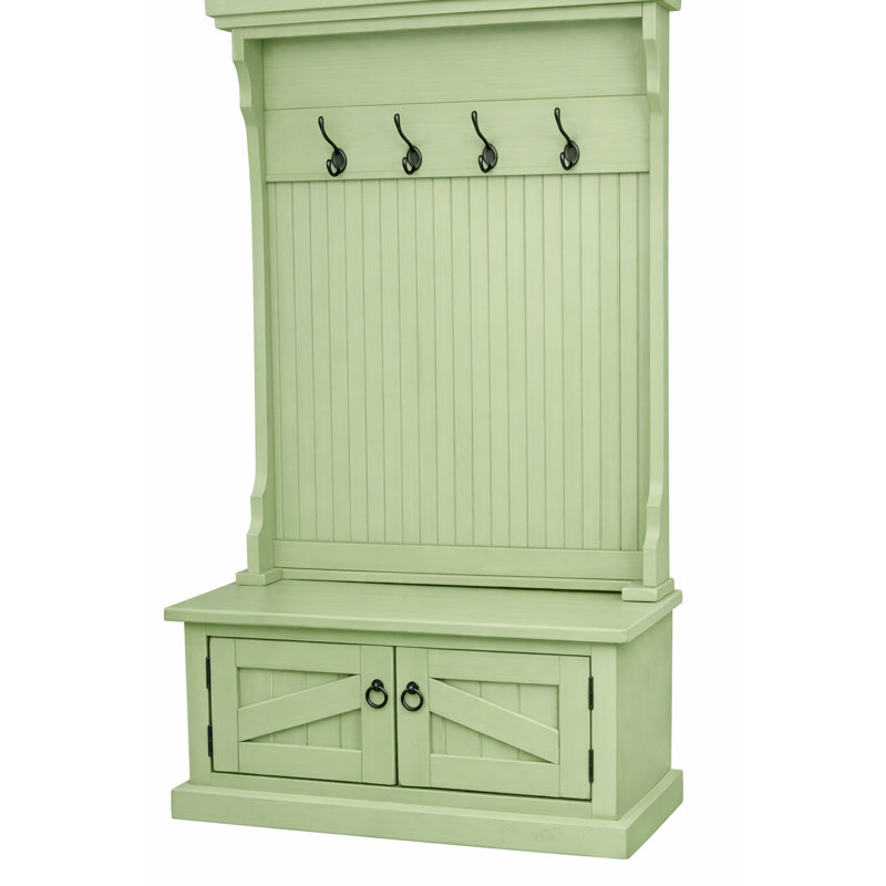 Kinley Hall Tree 37.5'' Wide with Bench and Shoe Storage, Green