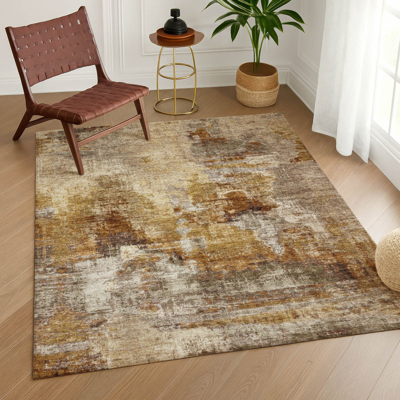 Tapis abstrait intérieur / extérieur lavable à la machine Efhantillonko ACN2300, Rectangle 2 pi 6 po x 3 pi 10 po