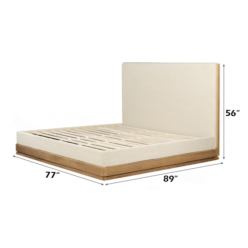 Lit beige en tissu et chêne EK, Lit double