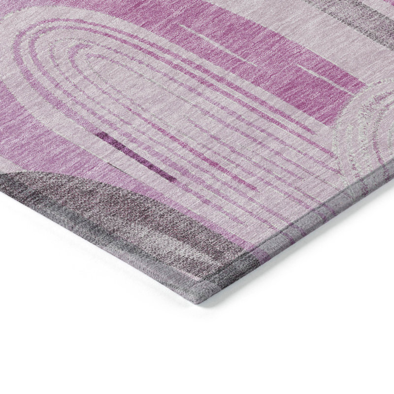 Geometric Red and Pink Synthetic 8' x 10' Washable Rug