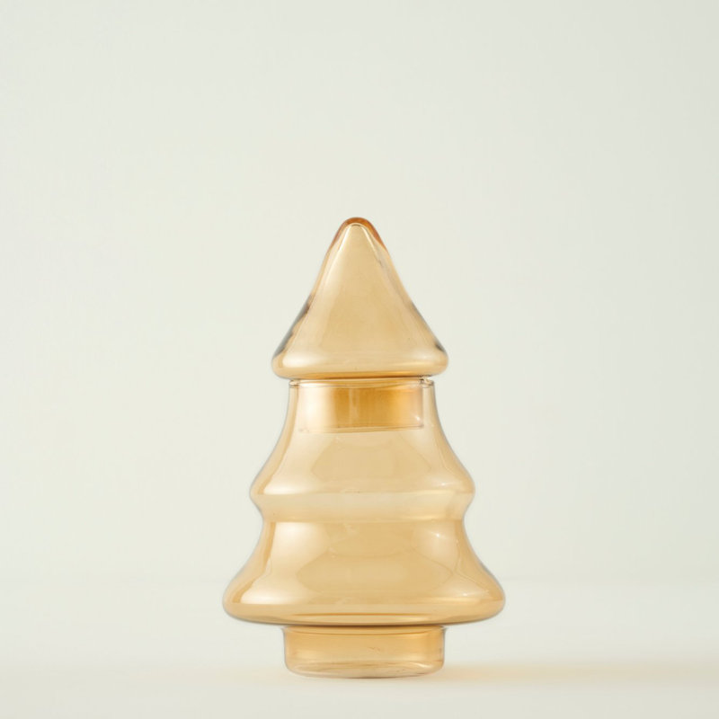 Ornement pin en verre, H 6 po x l 9 po x P 4 po, Ambre