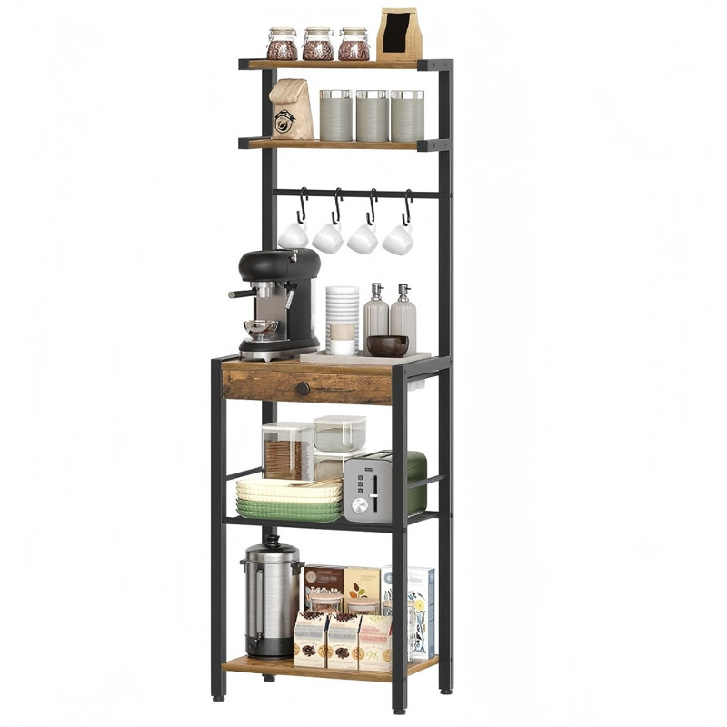 5-Tier Coffee Bar Station, Coffee Stand With Pod Drawer Holder, Versatile Kitchen Storage Rack With 4 Hooks, For Living Room, Cafe Corner
