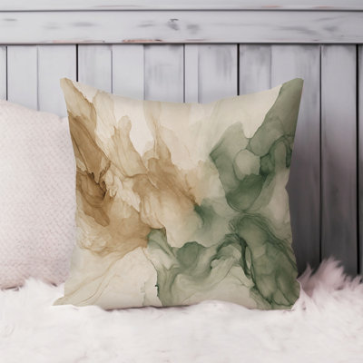 Abstract Fluid Symphony - Soft Sage Green, Desert Beige & Cream Marble Geode Modern Throw Pillow Cover