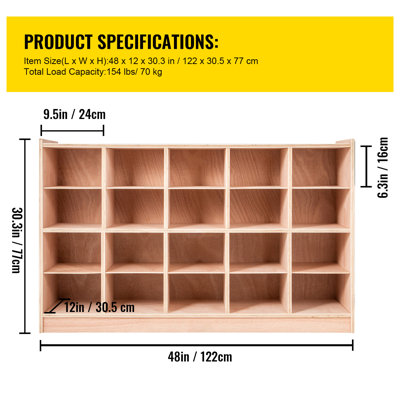 Armoire de rangement mobile à casiers, étagère de rangement à 20 compartiments, armoire de rangement à casiers 4 x 5, casiers pour salle de classe, mobilier scolaire pour la maison, la garderie et la maternelle, naturel