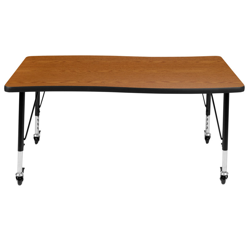 WaveFlex 28"W x 47.5"L Oak Collaborative Height Adjustable Activity Table with Casters